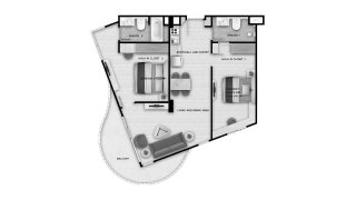 Condominium floor plan, 2 bedrooms in Aura Condominium No. 11012