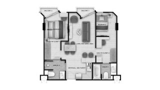 Condominium floor plan, 2 bedrooms in Aura Condominium No. 11011