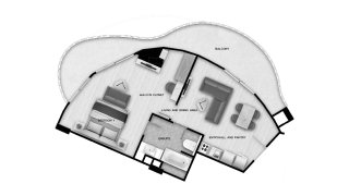 Condominium floor plan, 1 bedroom in Aura Condominium No. 11010